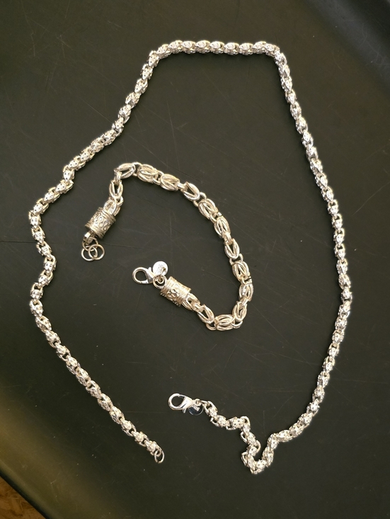 925 Sterling Silver Jewelry - 925 Sterling Silver Byzantine Chain Set – Necklace & Bracelet